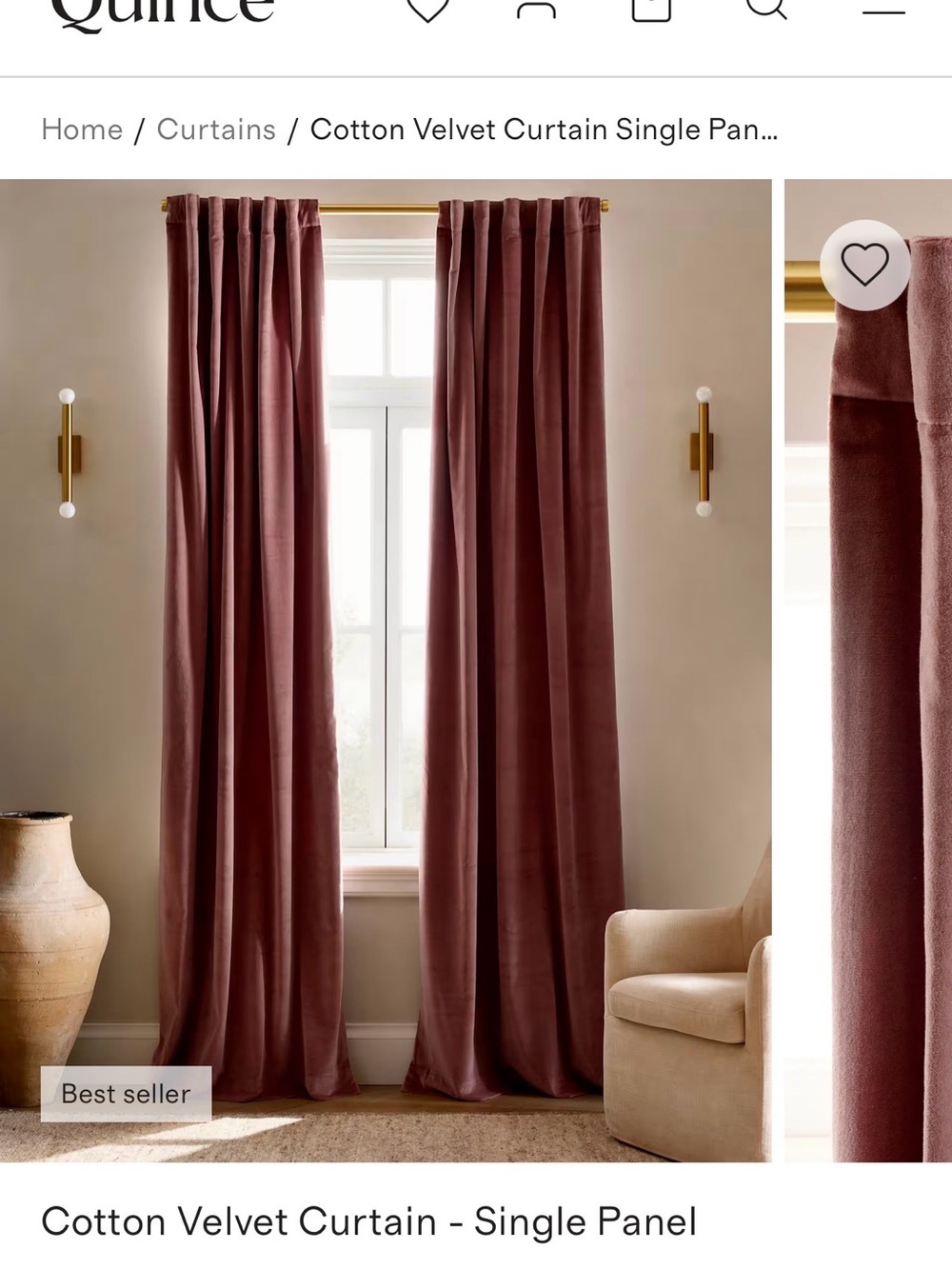 Quince Velvet Curtain Panels (2) in Mauve Blossom